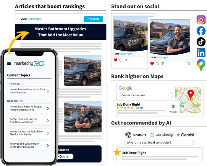 Contractor SEO and content marketing dashboard, the same SEO platform used for remodeling companies