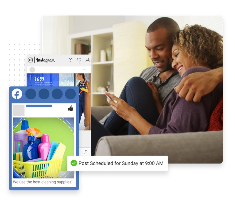 House cleaning and janitorial social media management example from Marketing 360's cleaning company marketing page