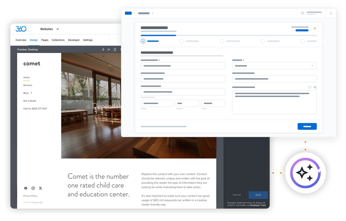 The MADi website builder dashboard editing a childcare center's homepage