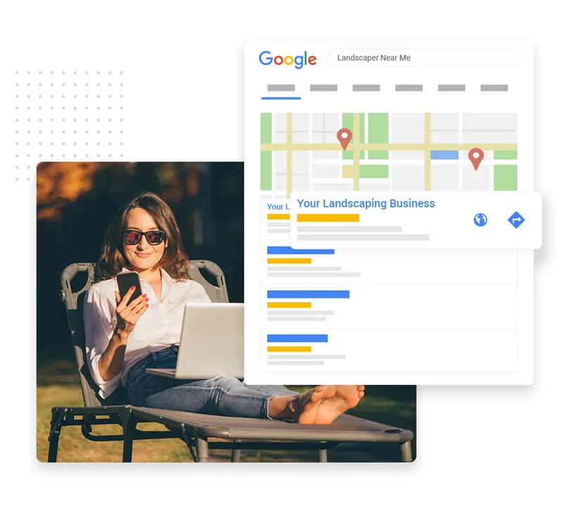 Landscaping company SEO example showing local search rankings and Google Maps visibility