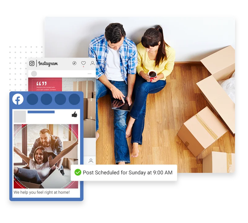 Moving company social media management example showing post engagement and review requests