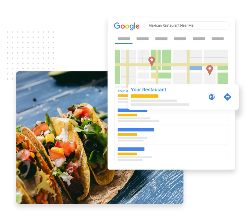 Restaurant SEO and local search example showing a Google Maps listing for a restaurant