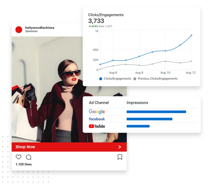 Retail store advertising examples across Google Search Ads and Social Ads for a local retail business