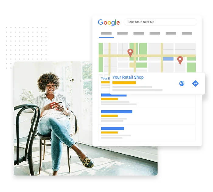 Retail store SEO and local search dashboard showing Google Maps rankings for a retail business
