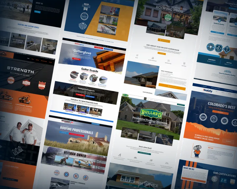 Examples of custom roofing company websites designed by Marketing 360 for residential and commercial roofers
