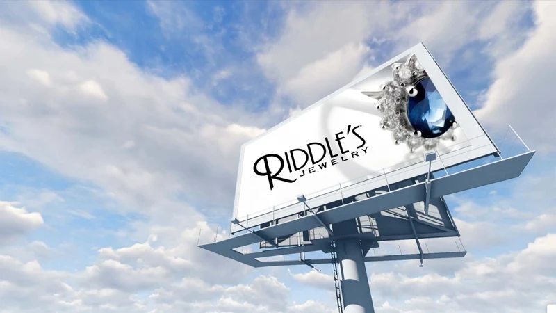 Riddle's Jewelry branding displayed on an outdoor digital billboard